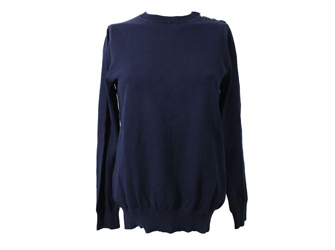 Apc Blauer Baumwollpullover mit Knopfdetail 