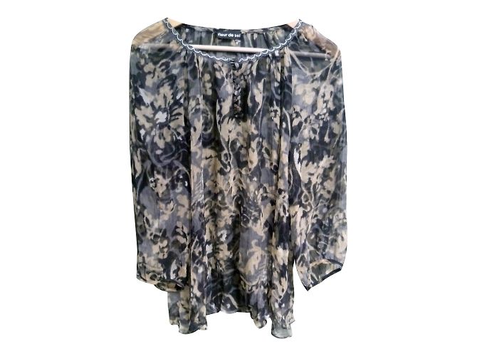 Autre Marque Túnica de seda negra azul y beige talla 42 Multicolor
