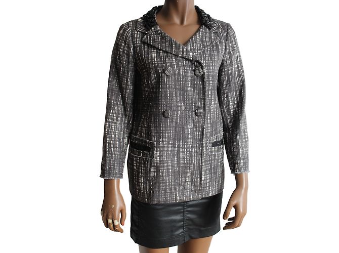 J.Crew Jacke aus Baumwolle mit Paillettenkragen Grau Weiß