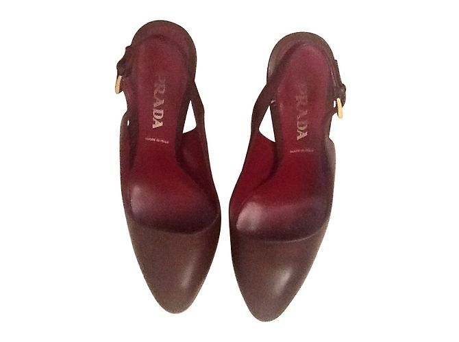 Prada Brown Leather Slingback Pumps 36