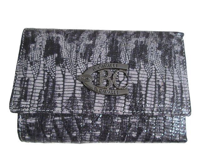 Autre Marque Cavalli Leather Reptile Motif Wallet Grey