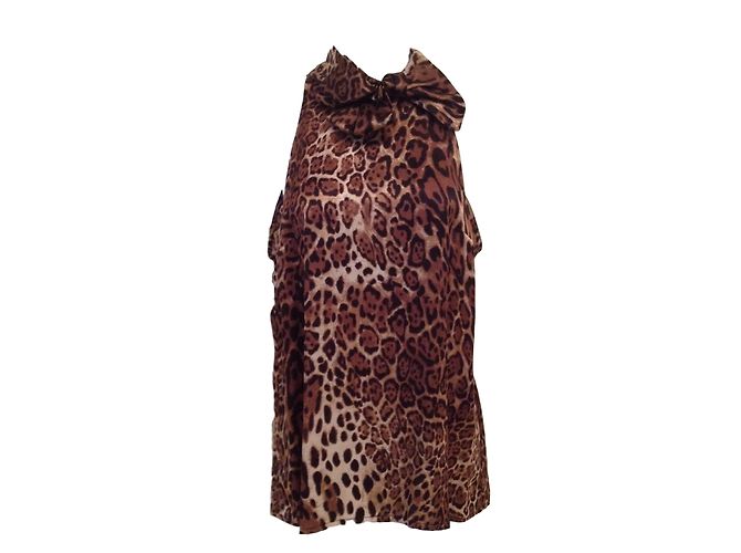 Autre Marque Top de seda con estampado de leopardo