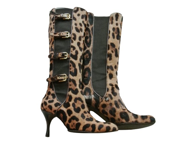 Dolce & Gabbana Botas Estampado de leopardo Becerro  ref.12034