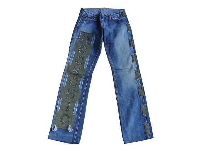 Autre Marque Vaqueros de denim azul hechos a mano