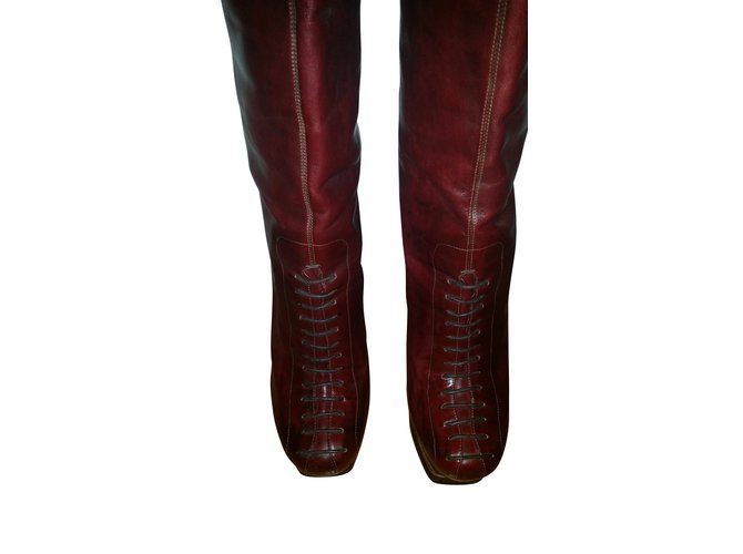Yves Saint Laurent Boots Dark red Leather  ref.12208