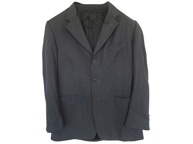 Yves Saint Laurent Black Striped Wool Suit Jacket Size 52