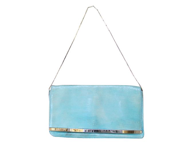 Lanvin Clutch aus türkisfarbenem Pythonleder mit Kette Blau