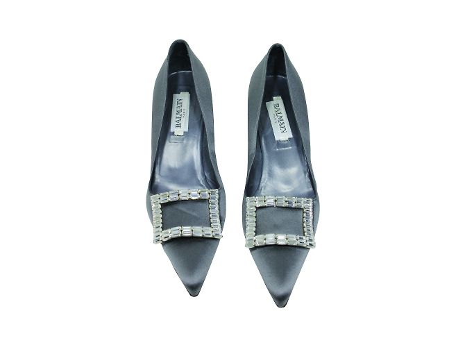 Balmain Pointed Toe Satin Pumps Grey