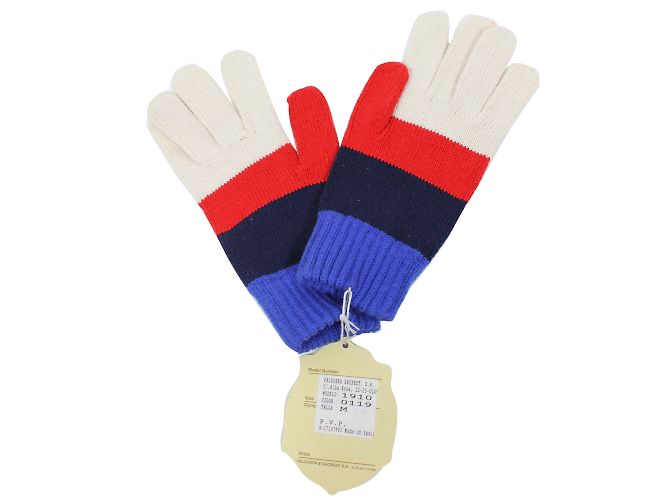 Autre Marque Guanti in cotone ecru rosso e blu
