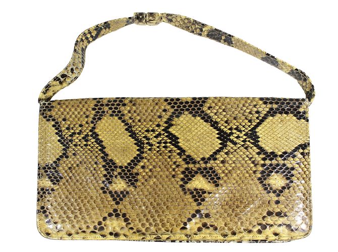 Autre Marque Pochette en python jaune et marron