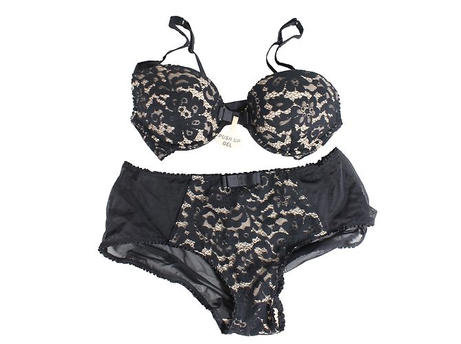 Autre Marque Conjunto de Sujetador Push Up de Encaje Negro 90B