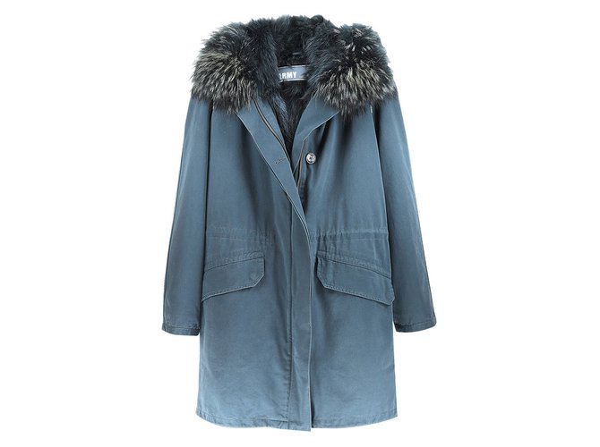 Yves Salomon Coats, Outerwear Blue Fur  ref.12756