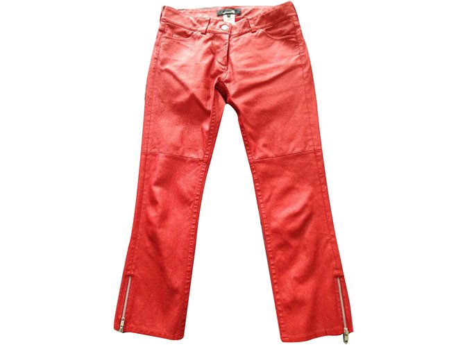 Isabel Marant Pants, leggings Red Leather  ref.12977