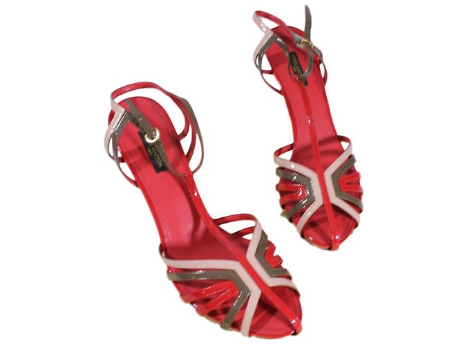 Louis Vuitton Sandalen Rot Khaki Rosa Leder 38.5