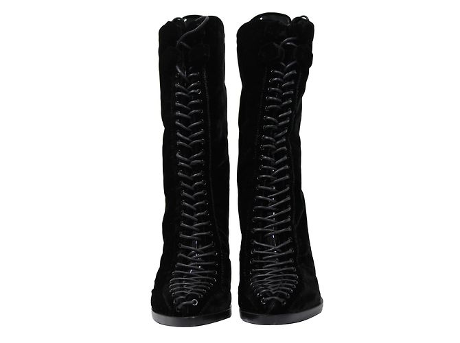 Givenchy Black Velvet Laced Boots
