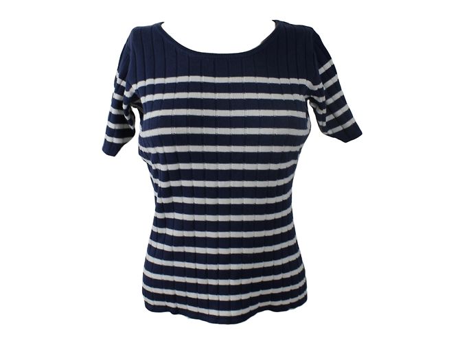 Autre Marque Top Stile Marinaio in Cotone Blu Navy e Bianco