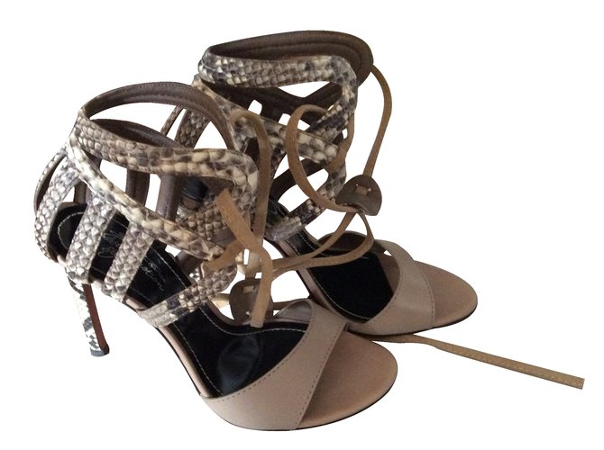 Santoni Python Leder Sandalen beige