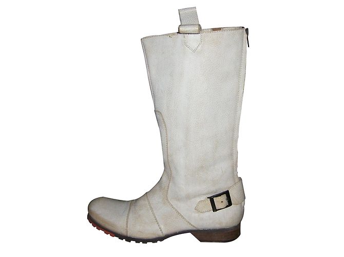 Autre Marque Weiße Leder Biker Stiefel