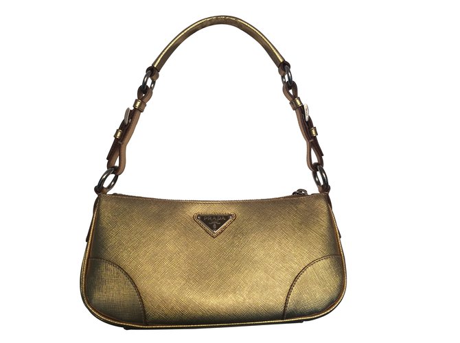 Prada Handtaschen Golden Leder  ref.13402