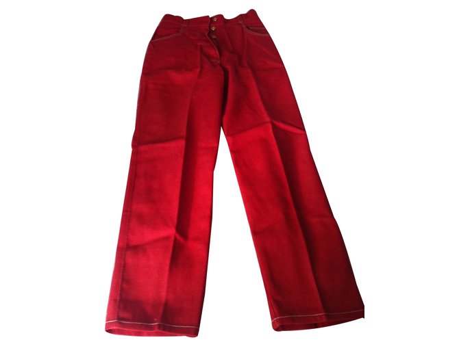 Hermès Pantalones Roja Algodón  ref.13585