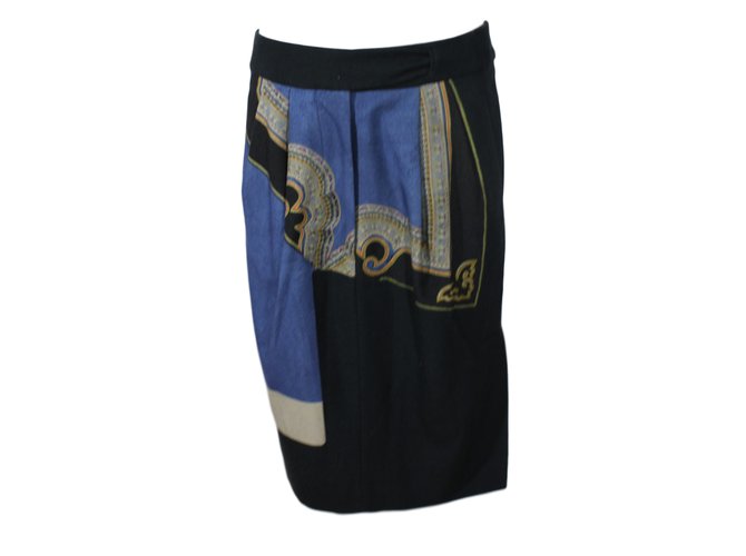 Dries Van Noten Skirts Black Blue Wool  ref.13649