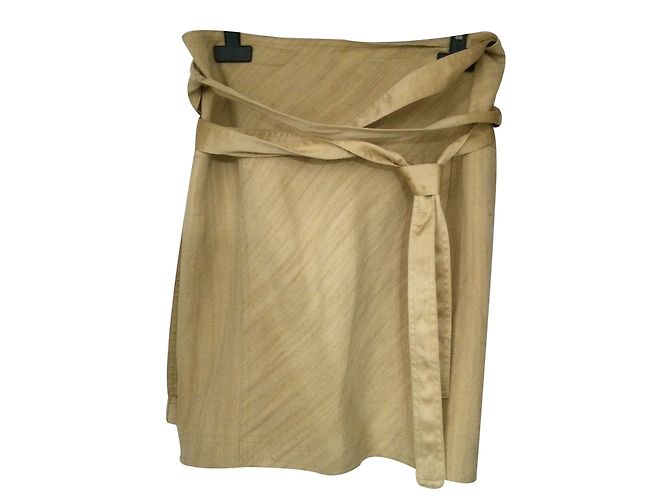 Saia curta Donna Karan Saharan Silk e algodão Bege Tamanho 36