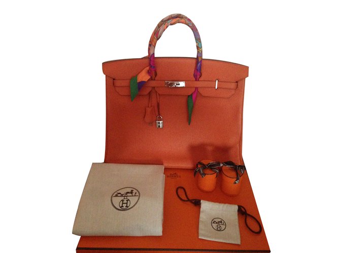 Birkin Hermès Bolsos de mano Naranja Cuero  ref.13858