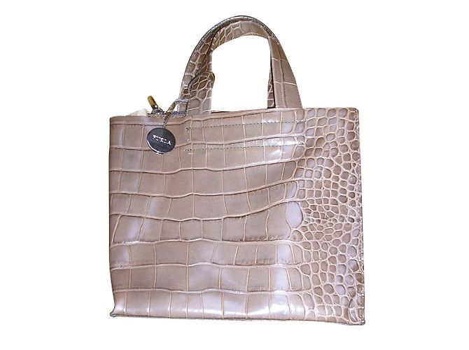 Bolsa Furla de couro croco cor camelo