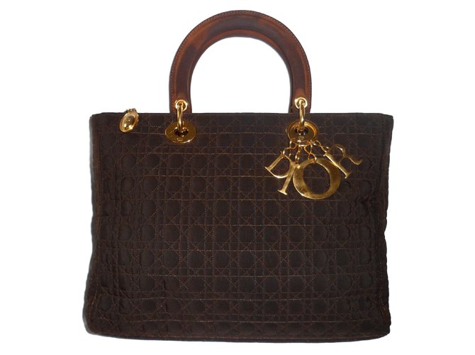 Lady Dior Dior Handbags Brown Cloth  ref.13927