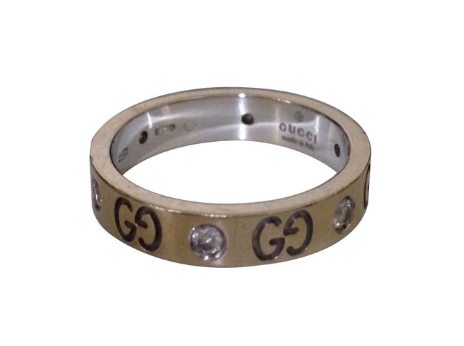 Gucci Bague icon Or blanc Gris  ref.13932