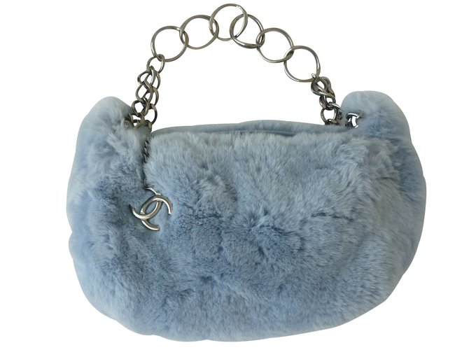 Chanel Handbags Blue Fur  ref.14043