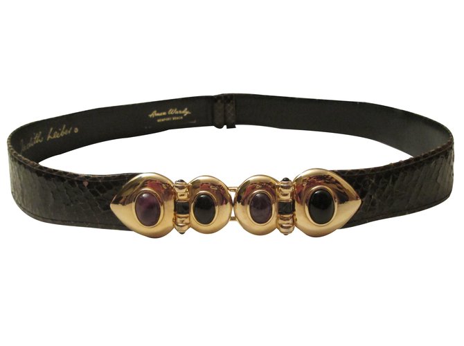Autre Marque Judith Leiber Python Ledergürtel Braun Amethyst 