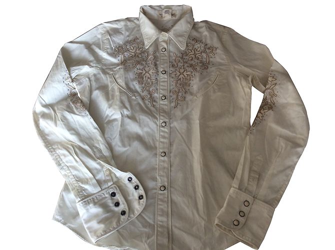 Ralph Lauren Camisa Bordada e Strass Eggshell Algodão S Fora de branco
