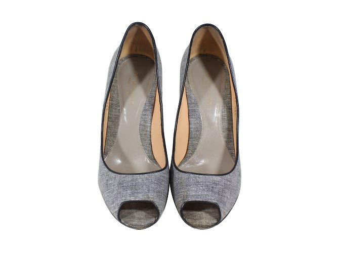 Sergio Rossi Open Toe Heels Grey Fabric Leather