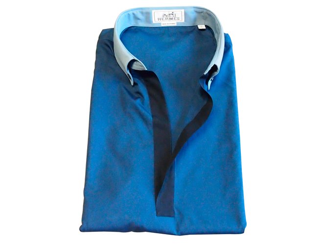 Hermès Camicie Blu Cotone  ref.14311