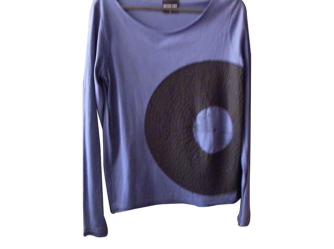 T-shirt American Retro blu in cotone a maniche lunghe