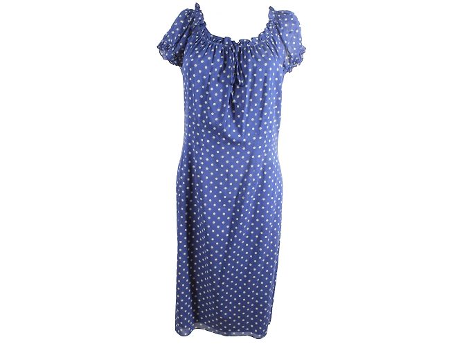 Vestido Georges Rech em seda azul com bolinhas brancas 36
