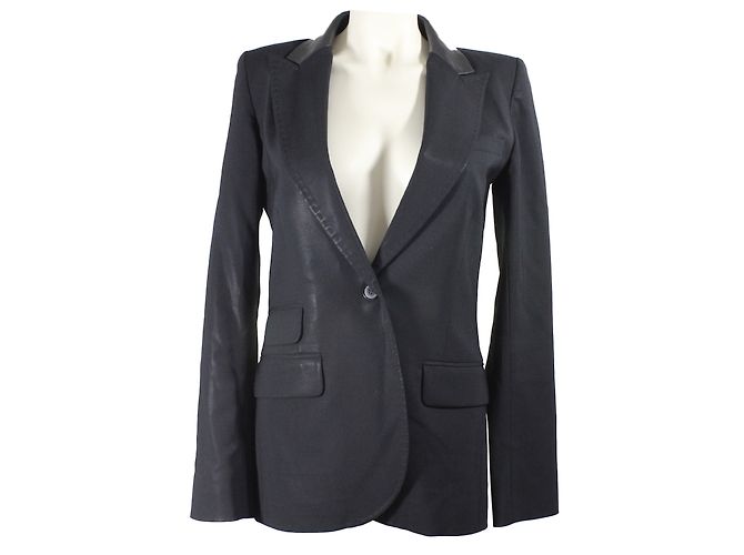 Barbara Bui Black Wool Blazer with Lambskin Collar Size 36