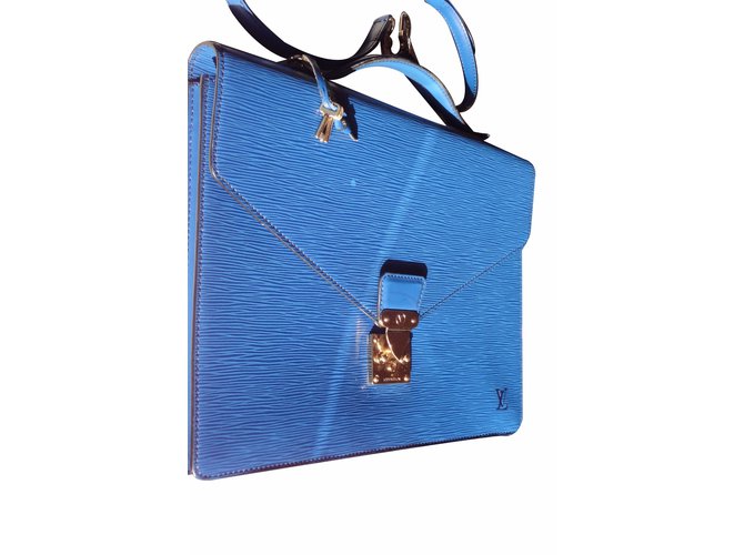 Louis Vuitton Bolsas Azul Couro  ref.14623
