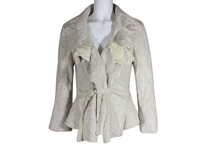 Autre Marque Helena Sorel Jacke Ecru Knitter Wildleder Optik Roh