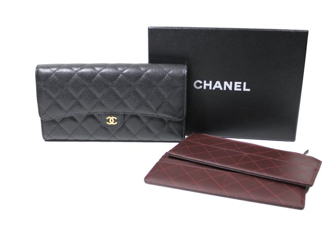 Chanel carteiras Preto Couro  ref.14640