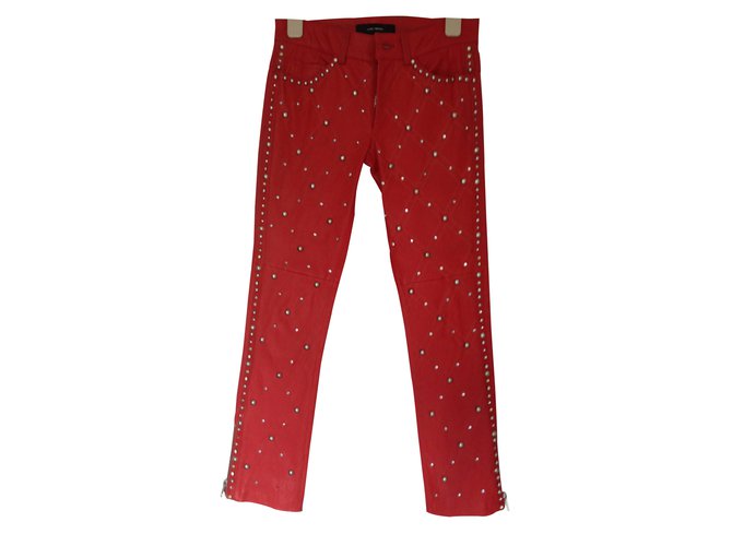 Isabel Marant Pants, leggings Red Leather  ref.14729