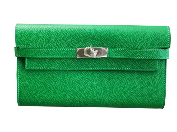 Kelly Hermès carteras Verde Cuero  ref.14741