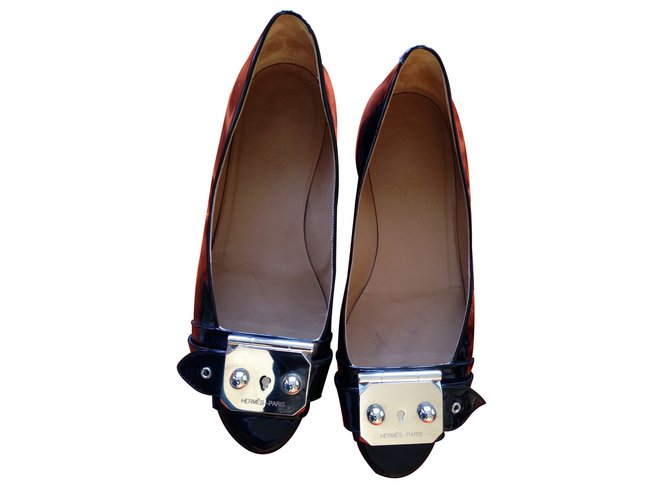 Hermès ballerines hermes Vernis Noir  ref.14748