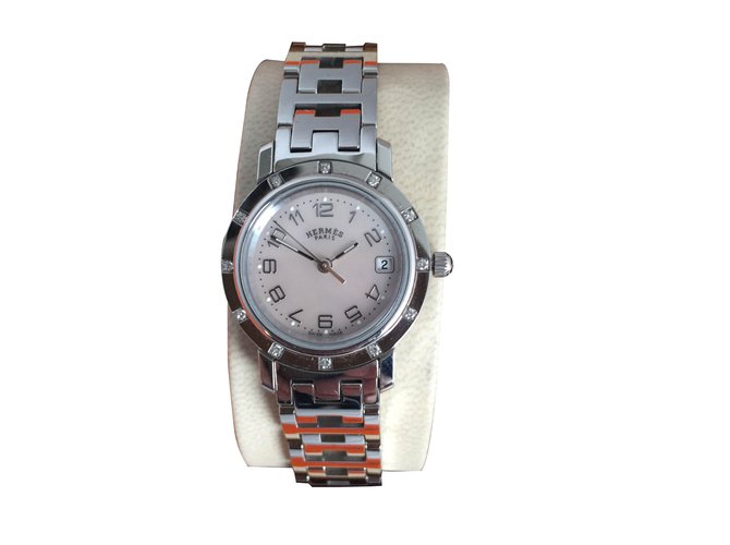 Hermès Feine Uhren Silber Stahl  ref.15001