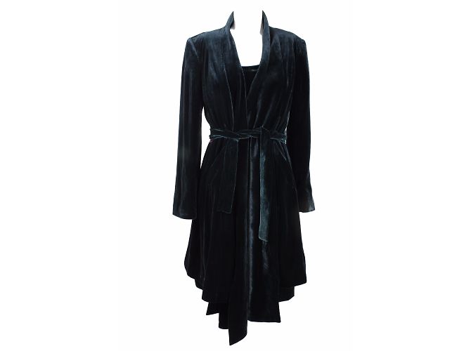 Autre Marque Nathalie Garçon Kleid und Cardigan Set Grün Samt