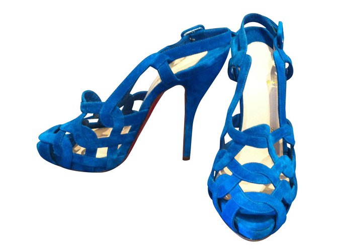 Christian Louboutin Sandalen Blau Samt  ref.15345