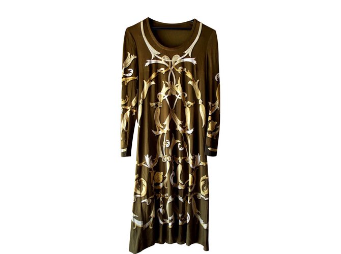 Hermès Dresses Khaki Silk  ref.15400