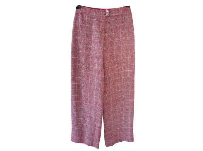 Chanel Pantalons Lin Rouge  ref.15447