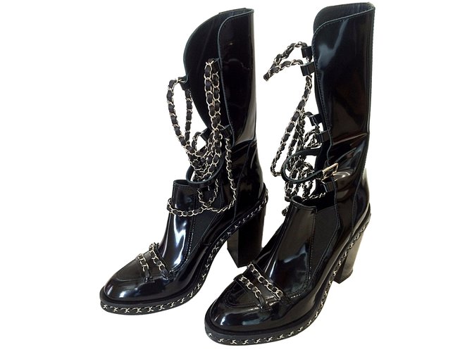 Chanel Boots Black Leather  ref.15473